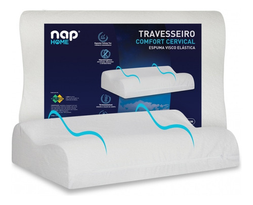 NAP Comfort Travesseiro Cervical 68cm 48cm cor branco