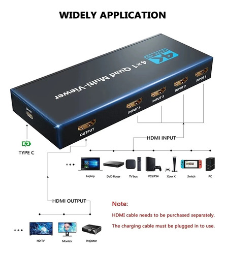 V 4k Hdmi Quad Multi-visor 4x1 Hdmi Segmentación De Pantalla
