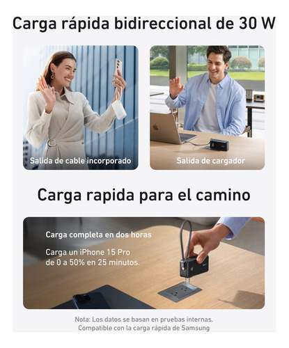 Power Bank Anker 3-en-1 USB C Cargador, Cargador Portátil de 10,000mAh con Cable USB-C Integrado y Enchufe Plegable, Batería Compacta de 30W Máx, para iPhone 15 Series, Samsung Galaxy, MacBook, Negro
