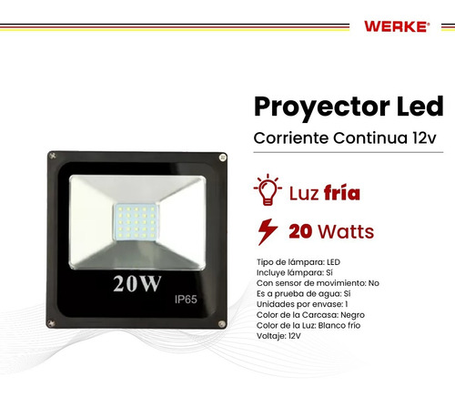 Imagen 2 de 7 de 12 Volts - Proyector Led 20w - Corriente Continua - Werke