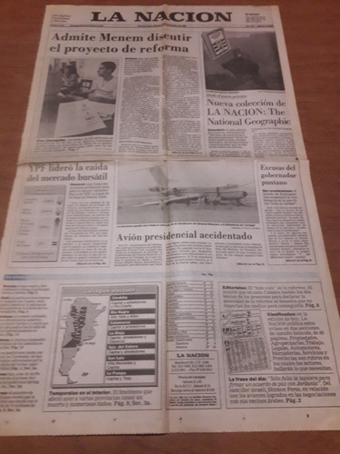 Tapa Diario La Nación 06 11 1993 Avión Presidencial Reforma 