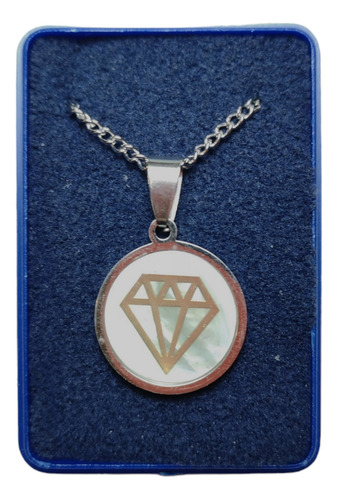 Dije Circulo Nacar Diamante C/ Cadena Todo Acero Quirurg Color Plateado