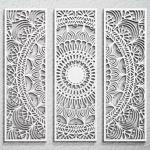 Adorno pared madera tallada blanco decapado -Paneles Decorativos