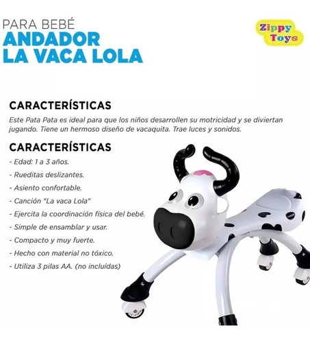 Imagen 5 de 6 de Pata Pata Vaca Lola Andador Bebe Cancion Granja Zenon
