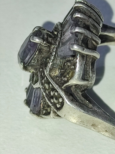 Anillo Antiguo De Plata Con Amatistas Cirte Baguet (Usado)