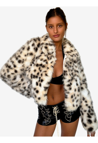 Saco Wild: Abrigo De Piel Sintética Animal Print Mujer