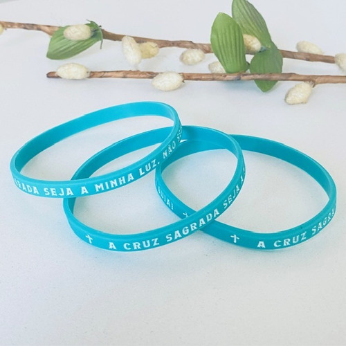 Pulseira Fina De Silicone - Proteção De São Bento Turquesa Azul-turquesa 6 Cm 6 Cm