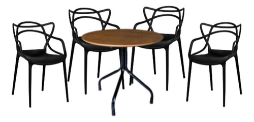 Mesa Redonda 80cm Imbuia C/ 4 Cadeiras Allegra Casa Bares Eh Cor Preto Imbuia