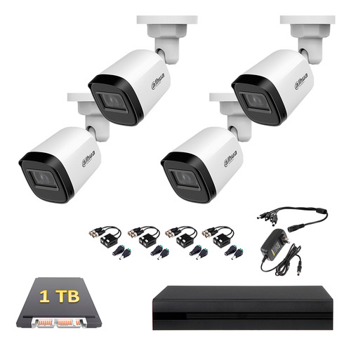 Kit Circuito Cerrado 4 Cámaras 2mp Dahua 1080p 1 Tb Baluns