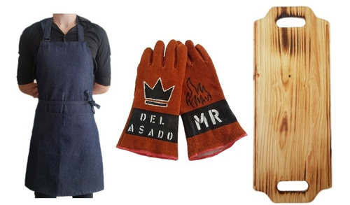 Kit Parrilla Delantal Guantes Asador Tabla Asado Grande