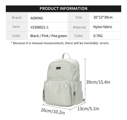 Mochila Impermeable Mujer Aoking V2308021-1 Color Verde Claro