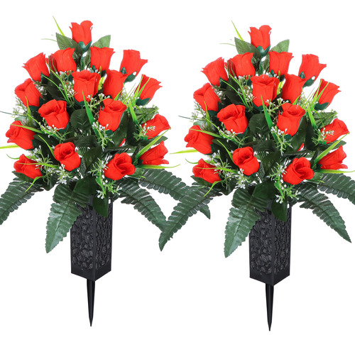 Lvxinli 2 Juegos De Flores Artificiales Para Cementerio, Ros