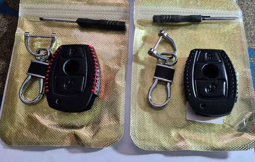 Funda Cuero Cocido Hilo Rojo O Negro Llave Mercedes 2 Boton (Usado)