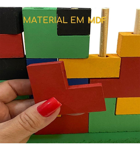 Blocos De Encaixe Vertical Tetris Brinquedo Em Mdf Educativo Pedagogico 20 Peças De Montar Infantil