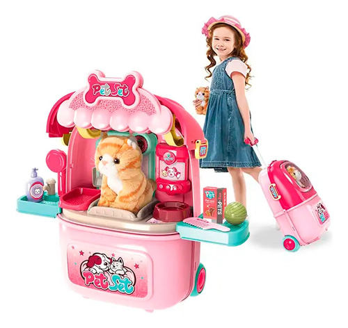Maleta Ruedas Grande + Mascota Peluche Perro Gato Juguete