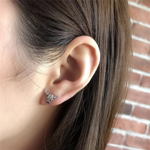 Aretes Calavera Craneo De Toro Bull Hombre Mujer Plata S925