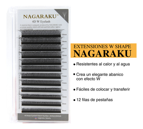 Blister Nagaraku 4d W Shape Mix 8-15mm, Extensiones Pestañas Tipo De Curvatura 0.07 D