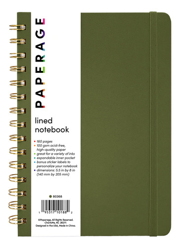 Paperage Cuaderno De Diario Con Espiral Forrado, Verde Oscur