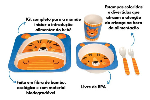 Imagem 3 de 8 de Kit Alimentacao Bebe Fibra Bambu Ecológico Blw 5 Peças Buba