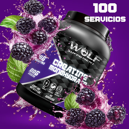 Suplemento Creatina Monohidratada Wolf 1 Kg 200 Servicios Moras