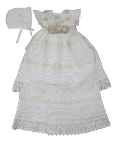 Ropón Bautizo Niña Aryali 762r Blanco Beige Desmontable 