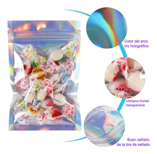 10*10.5 Mini Bolsas Holográficas Sellables Para Evitar Olore