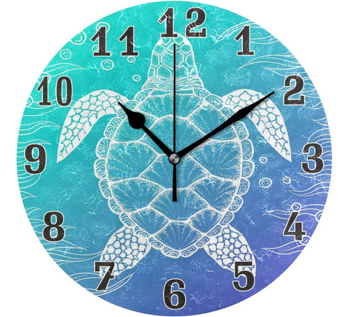 Reloj De Pared Redondo Acrílico Con Diseño De Tortuga De Mar