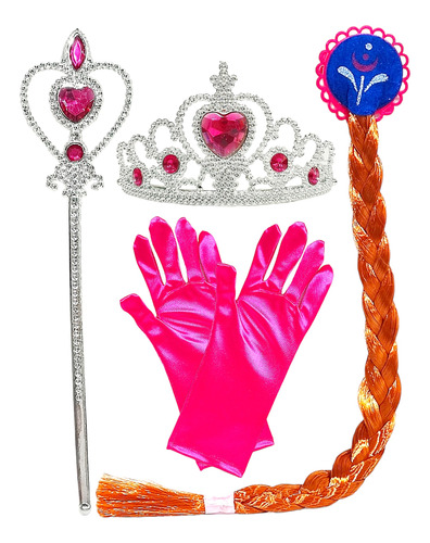 Disfraz Frozen Anna Pelo Trenza + Varita + Corona + Guantes