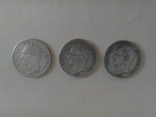 Moneda De Plata. Fuerte 5 Bs Bolívares. Fecha Año 1936