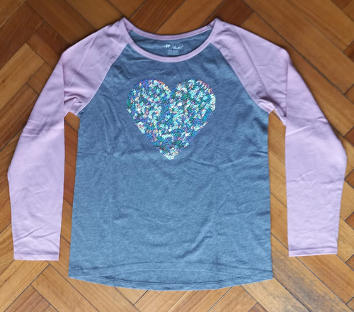 Remera Gris/rosa Corazon Lentejuelas Children's Place  10/12