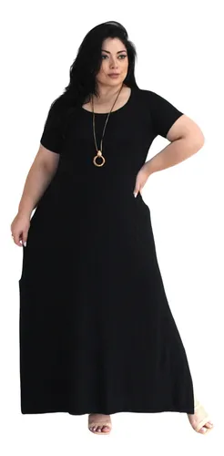 Vestido Plus Size Básico Moda Casual Confortável Liso Verão