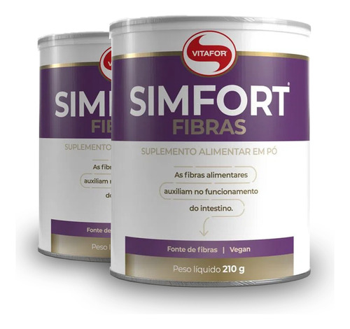 Kit 2 Simfort Fibras Vitafor 210g Sabor Sem Sabor