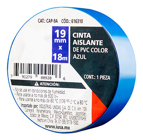 Cinta Aislante 19 Mm X 18 M Azul Azul