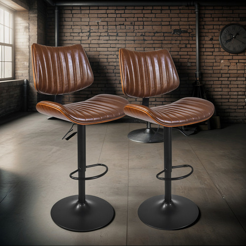 2pzs Bancos Alto Giratorios Para Barra Cocina Bar Silla Alta Acabado De La Estructura Madera- Metal Color Marrón