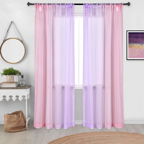 Cortinas Traslúcidas Color Morado Y Rosa Para Decoración De