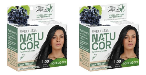 Natucor Coloraçao natucor 1.00 preto intenso-kit c/2un tom preto