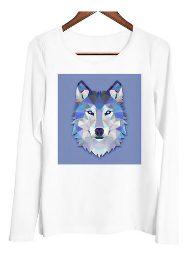 Remera Mujer Ml Animal Lobo Husky Geometrico Hipster Azul