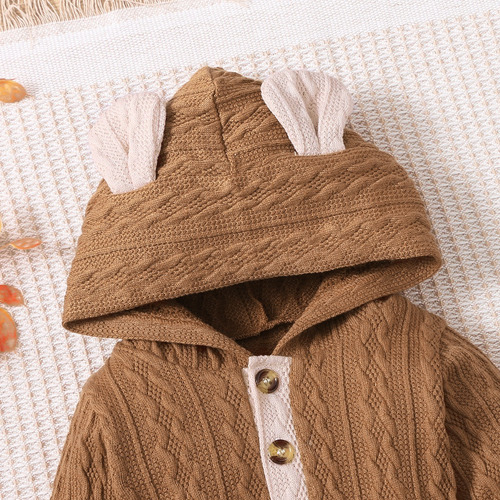 Conjunto De Mameluco De Punto Tierno Bebé Con Capucha Osito