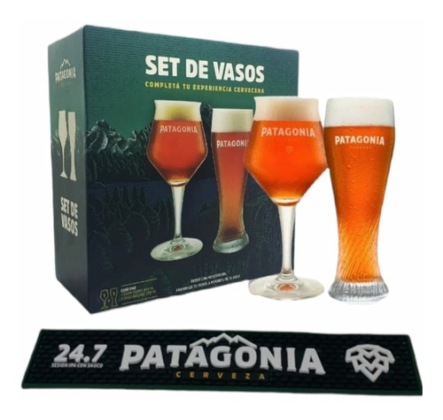 Set Vaso Curvo + Copa Cerveza Patagonia + Esterilla Original