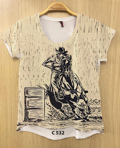 Camiseta Feminina Cowgirl Cavalo Na Chuva Country Tshirt