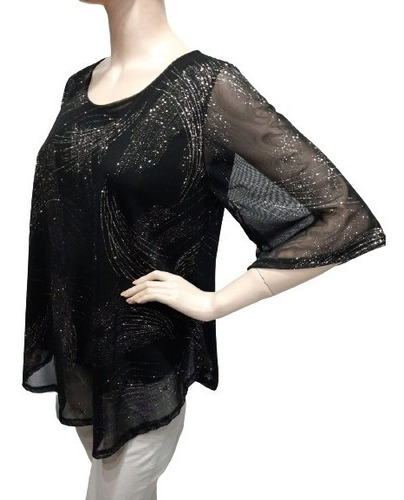 Imagen 2 de 4 de Blusa Fiesta Evasé Brillos Talles Grandes Especiales