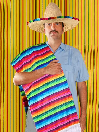 Disfraz De Poncho De Sarape Mexicano, Sombrero Mexicano Con