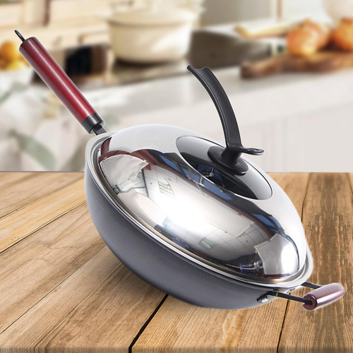 Wok De Cocina Con Tapa Sartén Antiadherente Fácil De 36cm