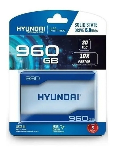 Unidad De Estado Sólido Hyundai Ssd 960gb C2s3t/960g/ne /vc Color Negro