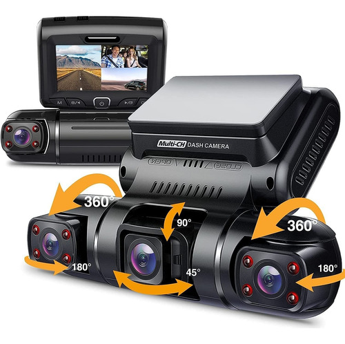 Dashcam Pruveeo D90 3 Canales, 1080p X3, Pantalla Lcd De 3 P