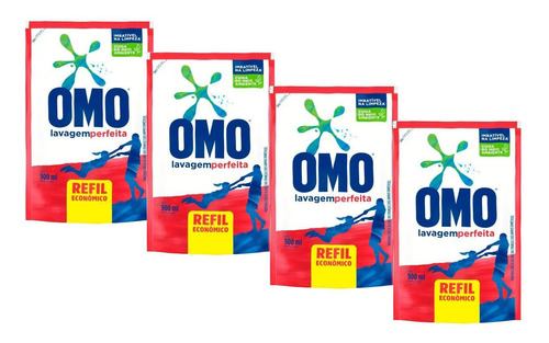 4 Sabão Líquido Omo Lavagem Perfeita Refil Econômico 900ml