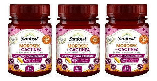 Morosek + Cactinea + Óleo Cartamo Sunfood 60 Cápsulas Sabor Sem sabor