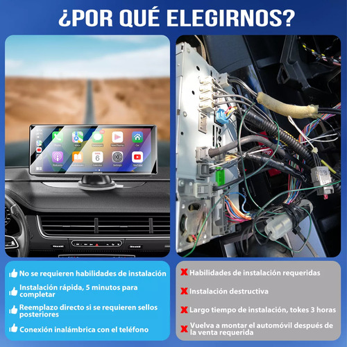 Reproductor Multimedia Inalámbrico Hysmart Car Play Car De 10 Pulgadas + Cámara De Marcha Atrás