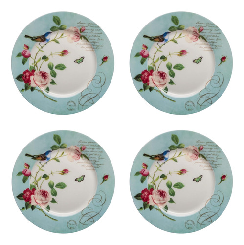 Gracie Bone China De Coastline Imports Blue Jay Floral Rose 