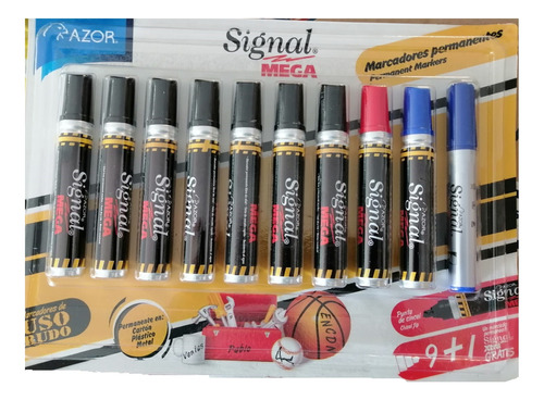 Marcador Permanente Azor Signal Mega Size Con 9 Piezas